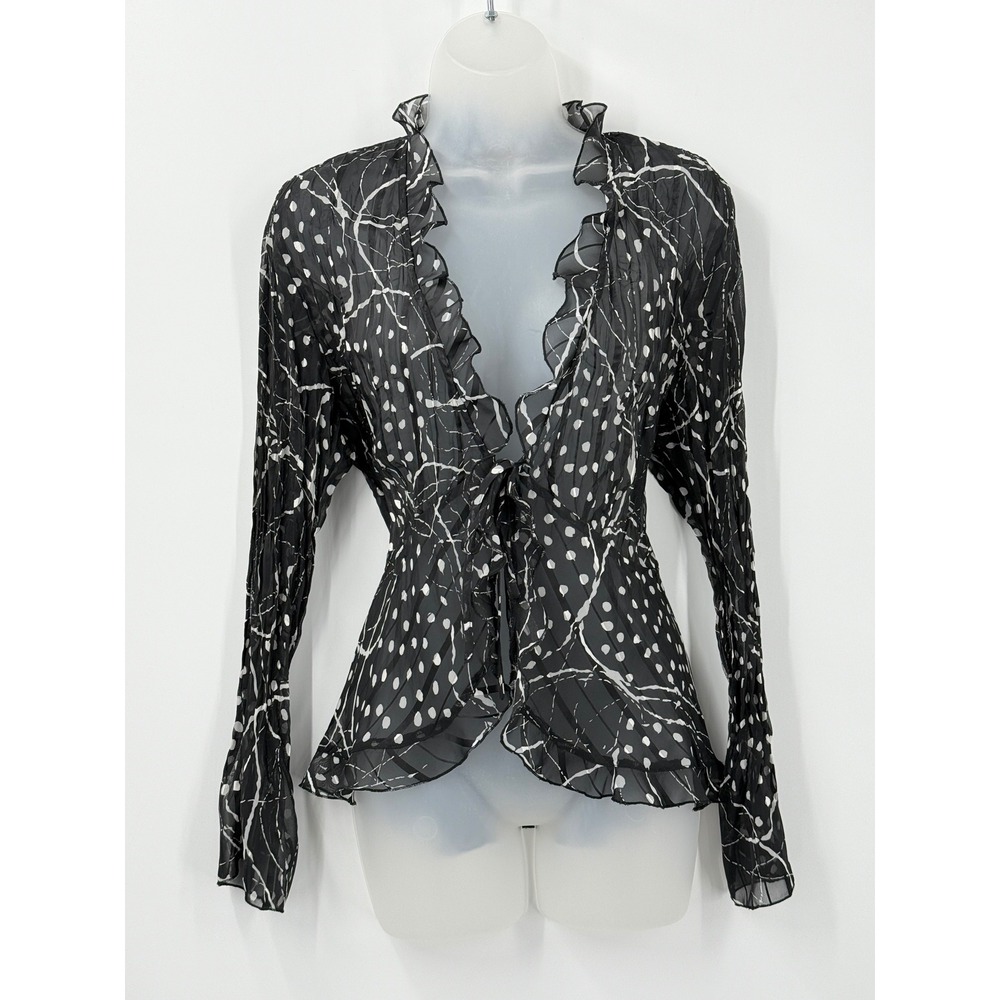 Vtg y2k Notations Sheer Whimsigoth Top Womens sz L Witchy Bell Sleeves Tie Front
